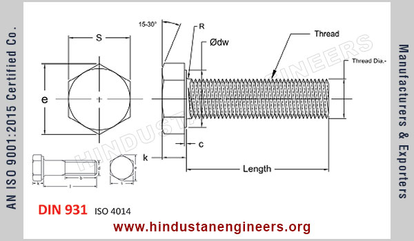 DIN 931 Hex Bolts / ISO 4014 Hex Bolts